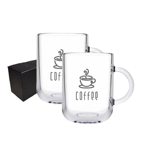 Ionic, 11oz clear glass mug, set of 2 in a Mystique gift box