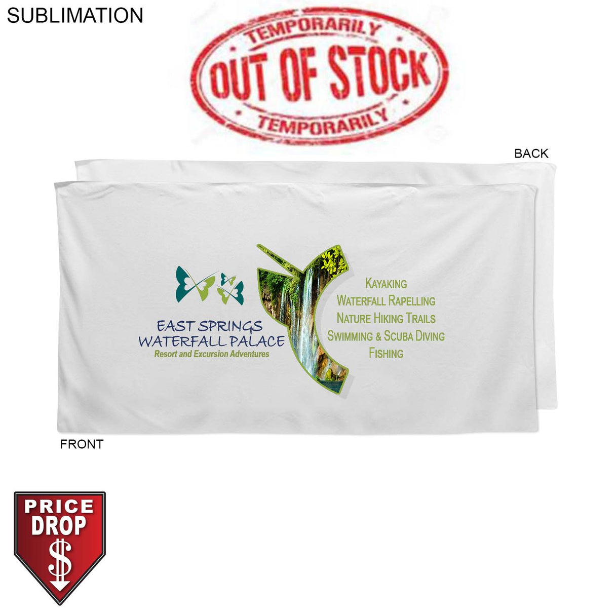 Plush and Soft Velour Terry Cotton Blend White Beach Towel, 35x68, Sublimated Full color Logos
