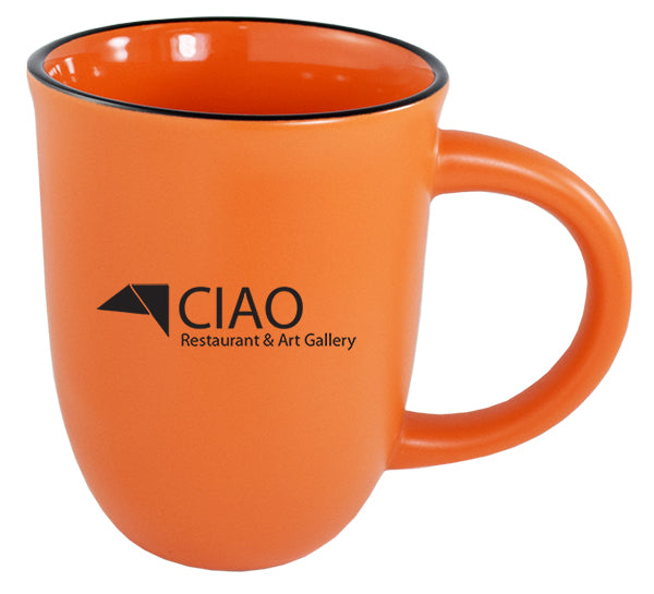 Salem 14oz orange matte ceramic mug with black trim
