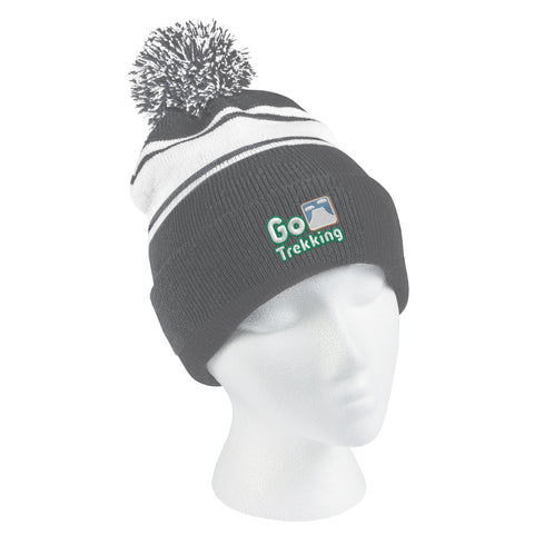 Two-tone Knit Pom Beanie With Cuff