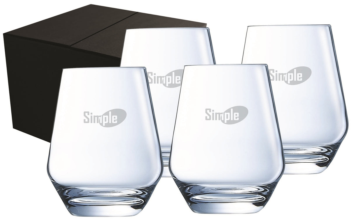 ~ Sorento 12.75oz Chef & Sommelier crystalline Stemless set of 4 in a Midnight gift box