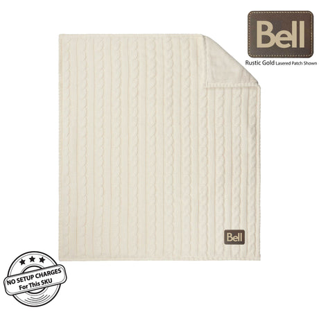 72 Hr Fast Ship - Premium Cable Knit Cotton Throw, 50x60, with Lasered logo patch, NO SETUP CHARGE