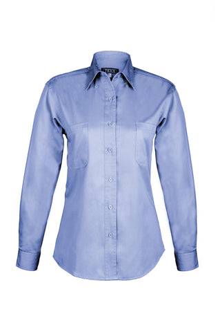 Ladies Cotton Blend Twill Long Sleeve Shirt (Blue) (XS-3XL)