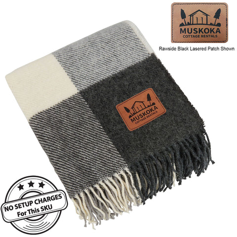 Plaid Wool Blanket, 50x60, with Lasered logo patch, NO SETUP CHARGE