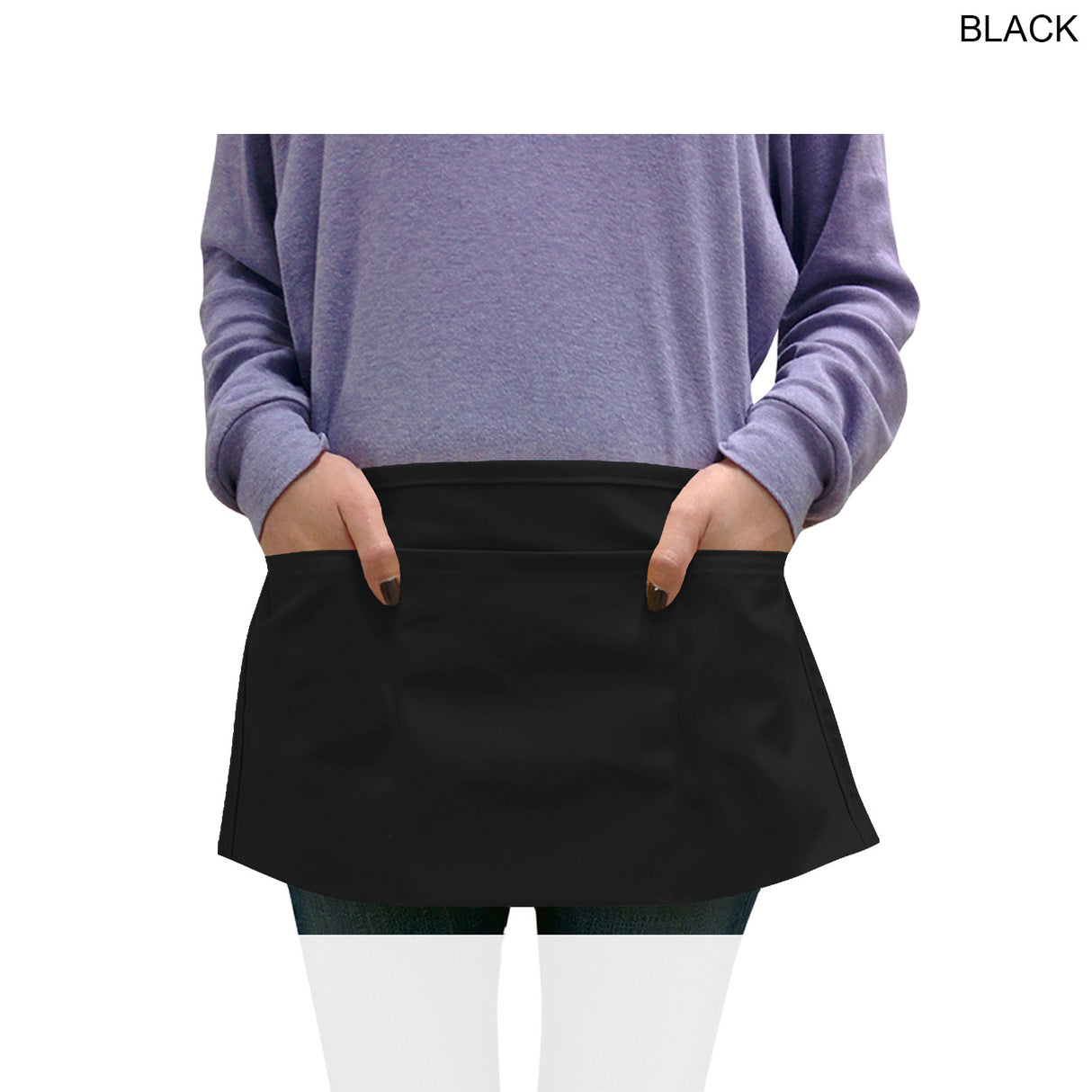 24 Hr Express Ship - Bar Twill Waist Apron, 20x10, 3 Pockets, Heat Transfer logo, Stocked in Black