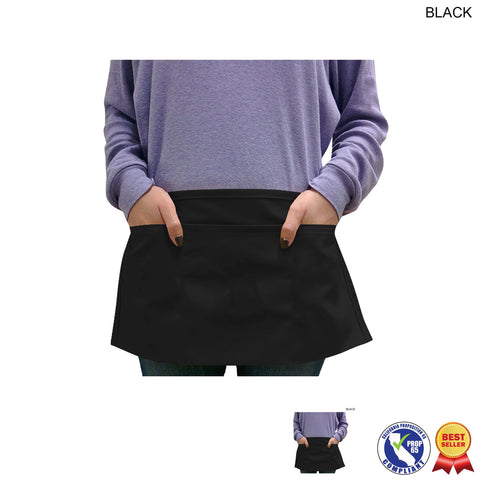Bar Twill Waist Apron, 20x10, 3 Pockets, Blank Only, Stocked in Black and Red