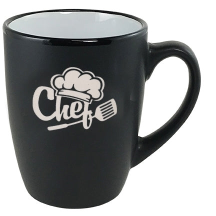 Cottager 12oz matte black mug with white interior - Etched