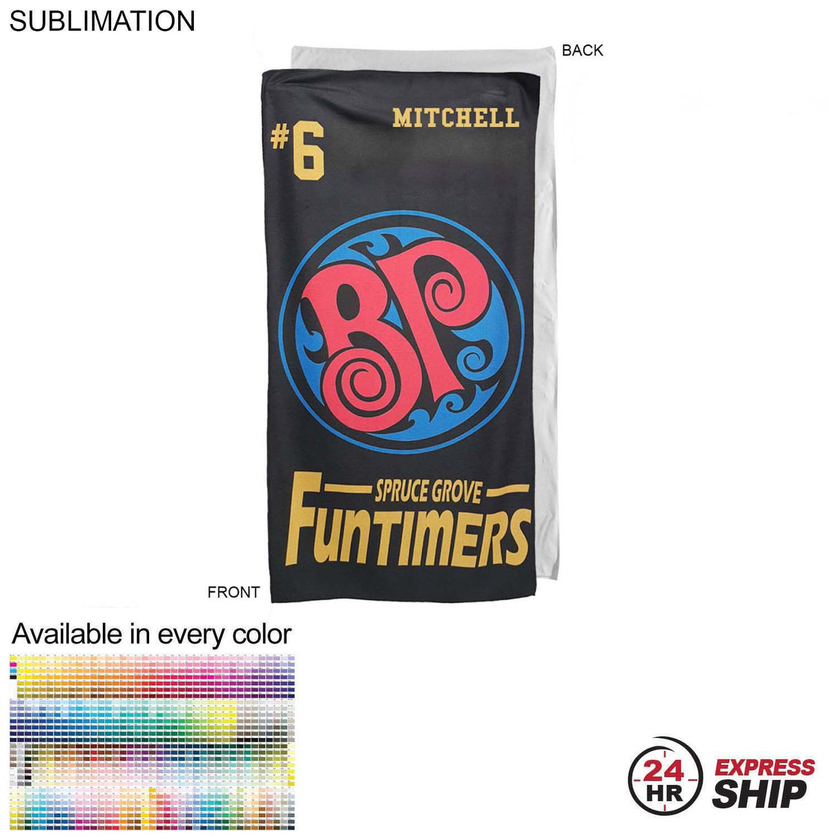 24 Hr Express Ship - Team Towel in Microfiber Dri-Lite Terry, 30x60, Sublimated Shower Towel