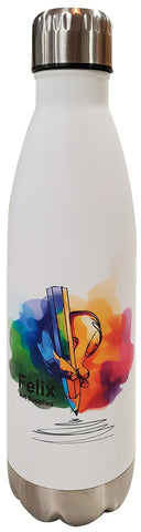 Calico 17oz matte white finish double wall stainless steel water bottle - Digital Print