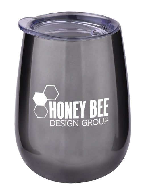 Nassau 10oz stainless steel tumbler with clear lid glossy grey