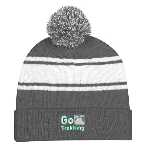 Two-tone Knit Pom Beanie With Cuff