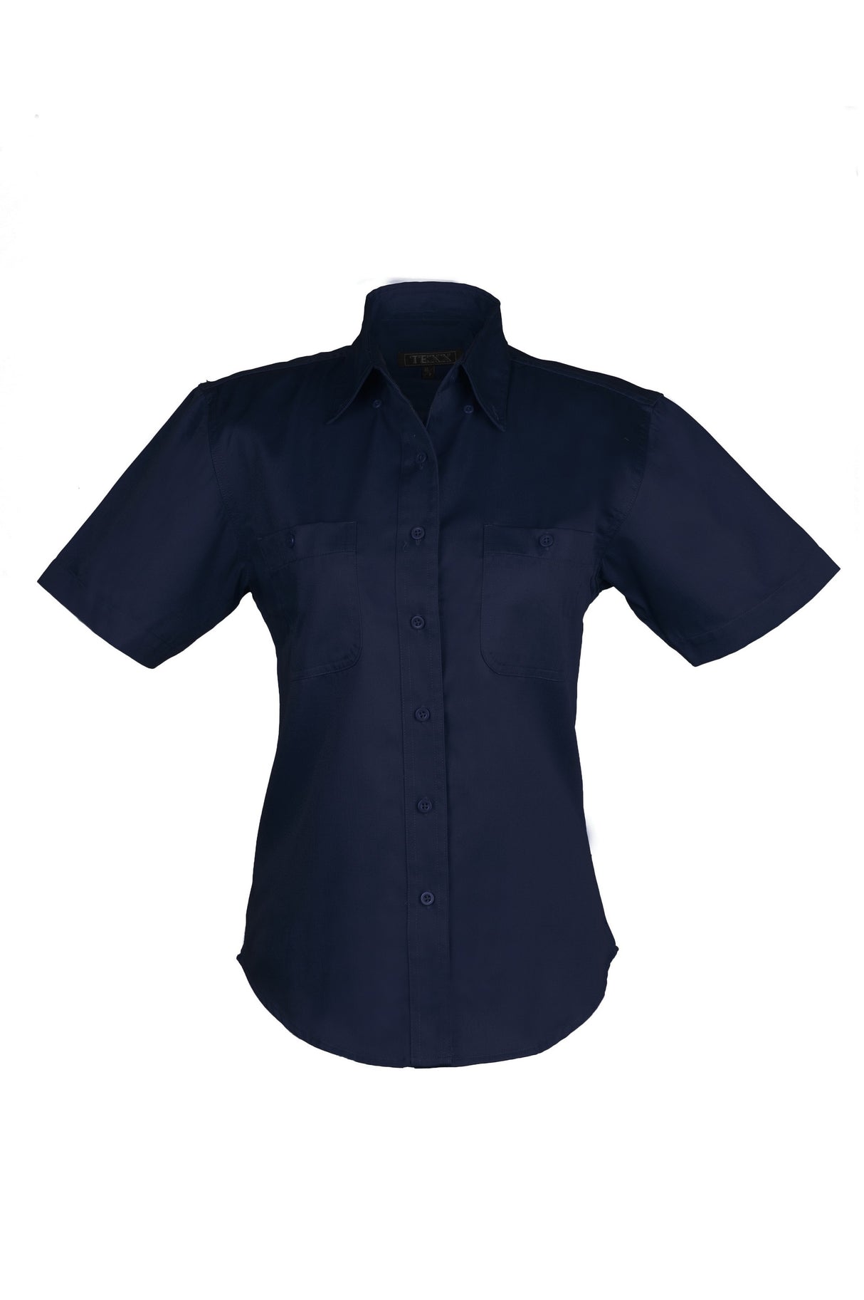 Ladies Cotton Blend Twill Short Sleeve Shirt (Navy Blue) (XS-3XL)