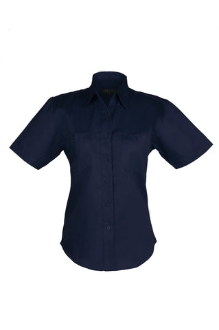 Ladies Cotton Blend Twill Short Sleeve Shirt (Navy Blue) (XS-3XL)