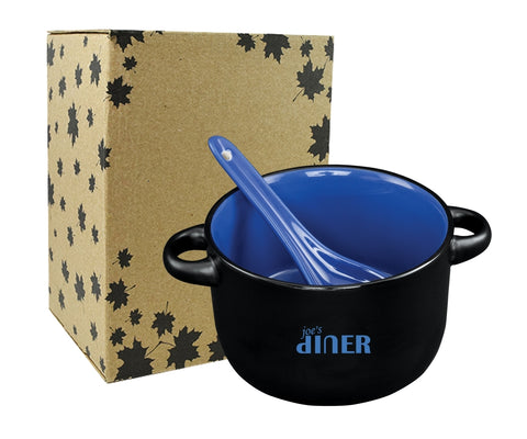 ~ Hilo 12.5oz 2tone black/blue bowl with spoon in Black Leaf gift box