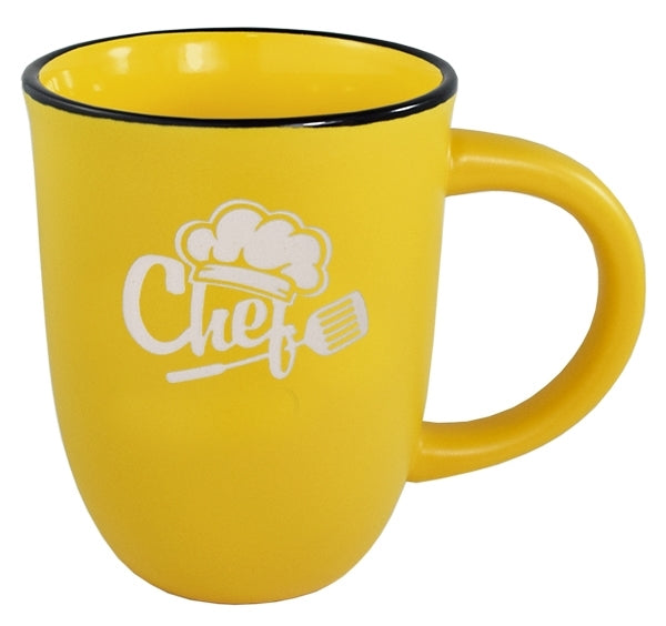Salem 14oz yellow matte ceramic mug with black trim - Etched