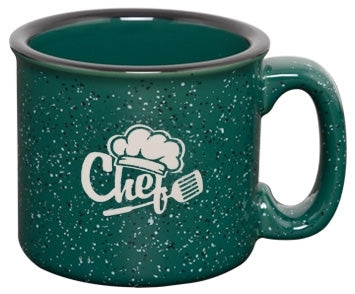 Camper 15oz speckled dark green mug - Etched
