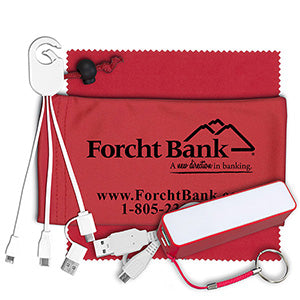 "ChargeBank" Mobile Tech Power Accessory Kit w/Microfiber Cinch Pouch