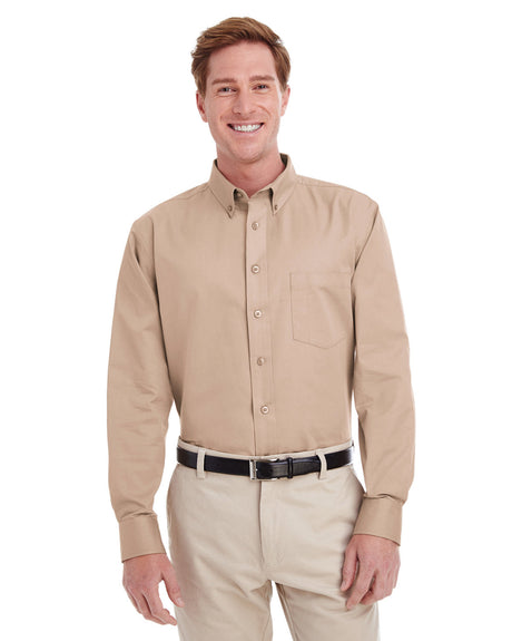 Harriton Men's Foundation 100% Cotton Long-Sleeve Twill Shirt with Teflon?