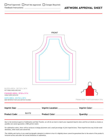 Domestic made Bib Apron, 25x31, No Pockets, Fully Sublimated Background, White or Stock Colored Ties
