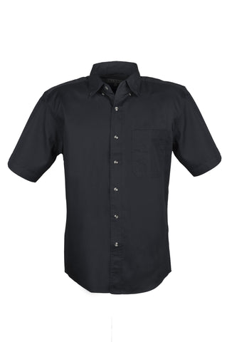 MEN EASY CARE COTTON BLEND DRESS SHIRTS SHORT Sleeve(Black) (S-4XL)
