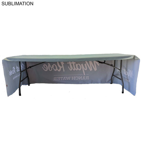 24Hr Express Ship - Sublimated PREMIUM Cloth for 8' Table, Drape Style, Open Back, Rounded corners