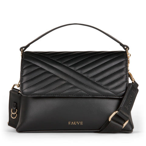 FAUVE COLLECTION-Vegan Leather Front Flap Crossbody Bag