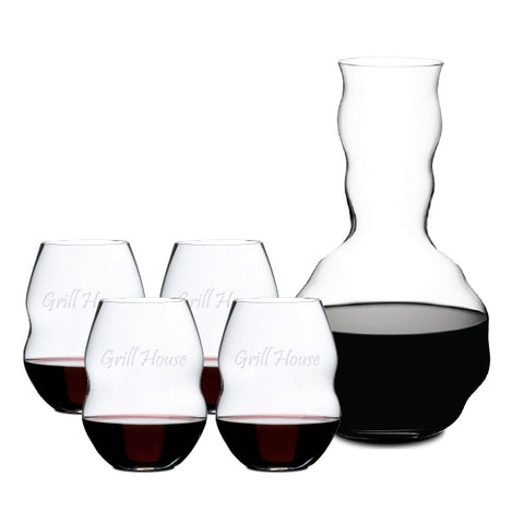 ~ Swirl Decanter & 4 Swirl wine Riedel crystal Set, gift boxed