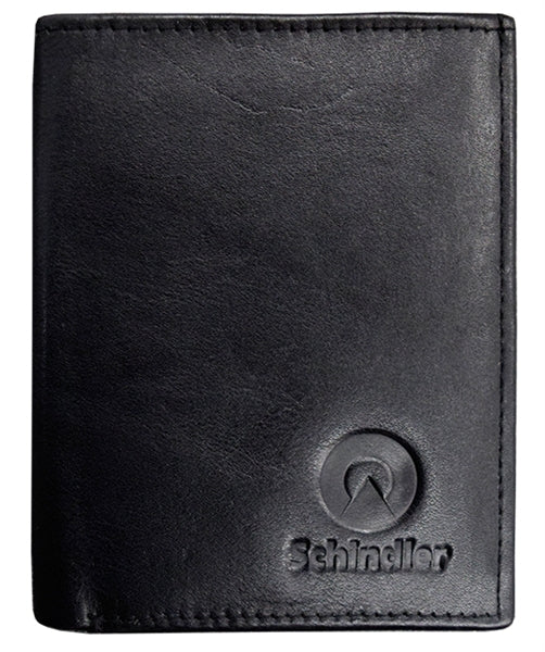 Leather Tri-Fold Wallet black top grain milled nappa cowhide leather, RFID