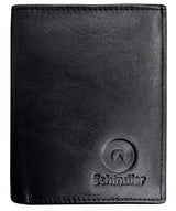 Leather Tri-Fold Wallet black top grain milled nappa cowhide leather, RFID