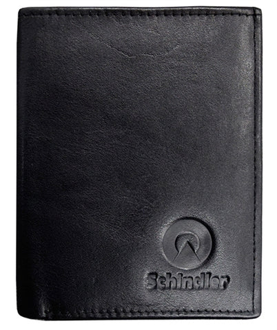 Leather Tri-Fold Wallet black top grain milled nappa cowhide leather, RFID
