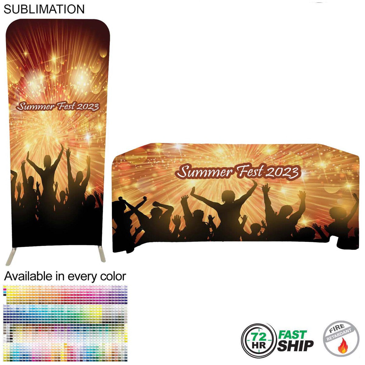 72 Hr Fast Ship - Tradeshow Booth Package Sleek, 3'W x 96"h EuroFit Display and 6' Sub Tablecloth