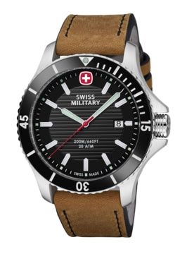 Seaforce Large Black Dial Brown Leather Watch