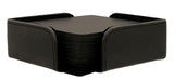 Set of 8 square black thick European bonded leather coasters with holder