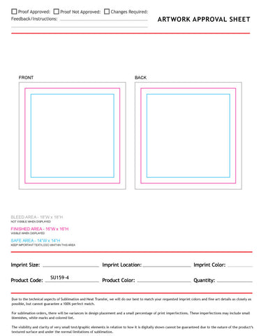 72 Hr Fast Ship - Sublimated Large Throw Cushion, 16x16, Invisible Zipper Closure, Removable insert