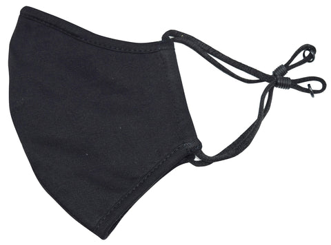 3 Layer Adult Size Fashion Face Mask. Black Cotton with Polypropylene filter. Adj straps/nose clip