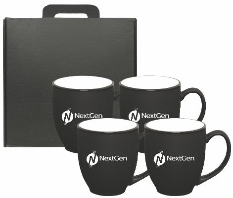 ~ Bistro 16oz 2tone black/white mug S/4 in Raven gift box