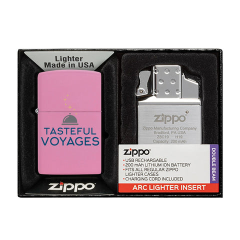 Matte Zippo® Lighter & Rechargeable Electric Lighter Insert Gift Set