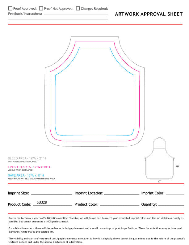Domestic made Kids Bib Apron, 17x19, No Pockets, Sublimated, White or Stock Colored ties