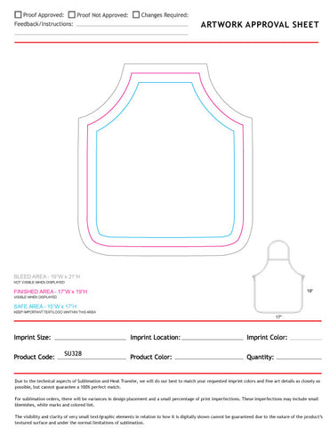 Domestic made Kids Bib Apron, 17x19, No Pockets, Sublimated, White or Stock Colored ties