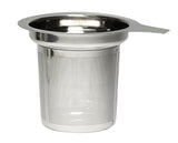 Ceylon 13oz white ceramic mug with lid & stainless steel tea strainer in Ripple gift box