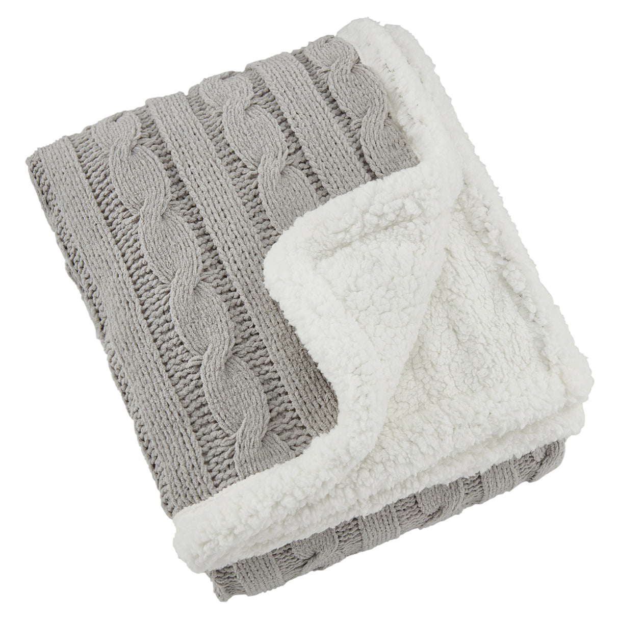 Cable Knit Chenille Sherpa Throw, with Lasered logo patch, NO SETUP CHARGE