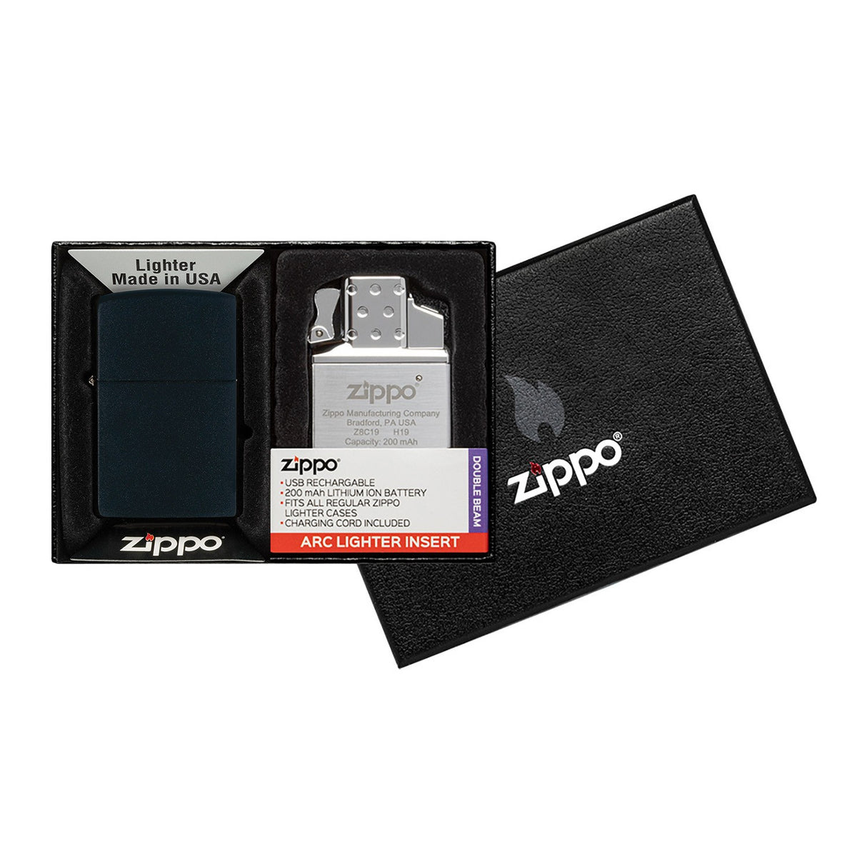Matte Zippo® Lighter & Rechargeable Electric Lighter Insert Gift Set