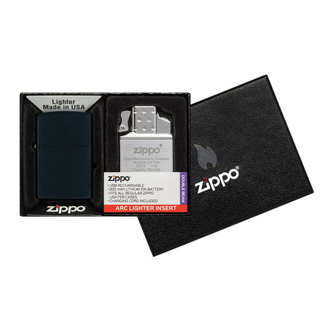 Matte Zippo® Lighter & Rechargeable Electric Lighter Insert Gift Set
