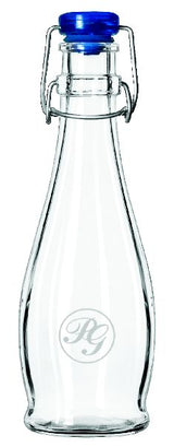 Water 12oz bottle clear glass with blue wire lid