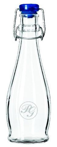 Water 12oz bottle clear glass with blue wire lid