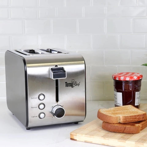 Total Chef 2 Slice Compact Wide Slot Toaster, Black/Silver