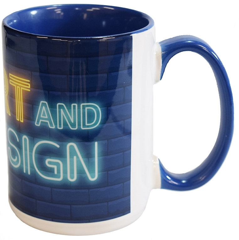 The Full Hinton 14oz 2tone white/blue Sublimation mug in Ripple brown gift box