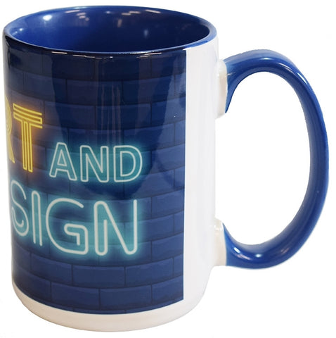 The Full Hinton 14oz 2tone white/blue Sublimation mug in Ripple brown gift box