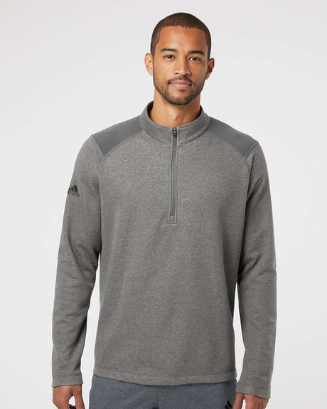 Adidas Heathered Quarter Zip Pullover w/Colorblocked Shoulders