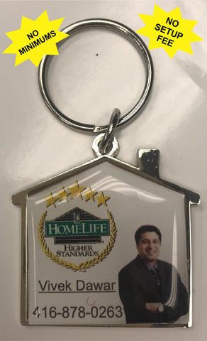 House Shaped Keychain with Full Color Domed Logo